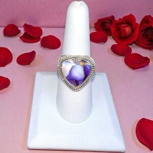 Heart Purple Dahlia Turquoise Ring .925 Sterling Silver - Size 8.5